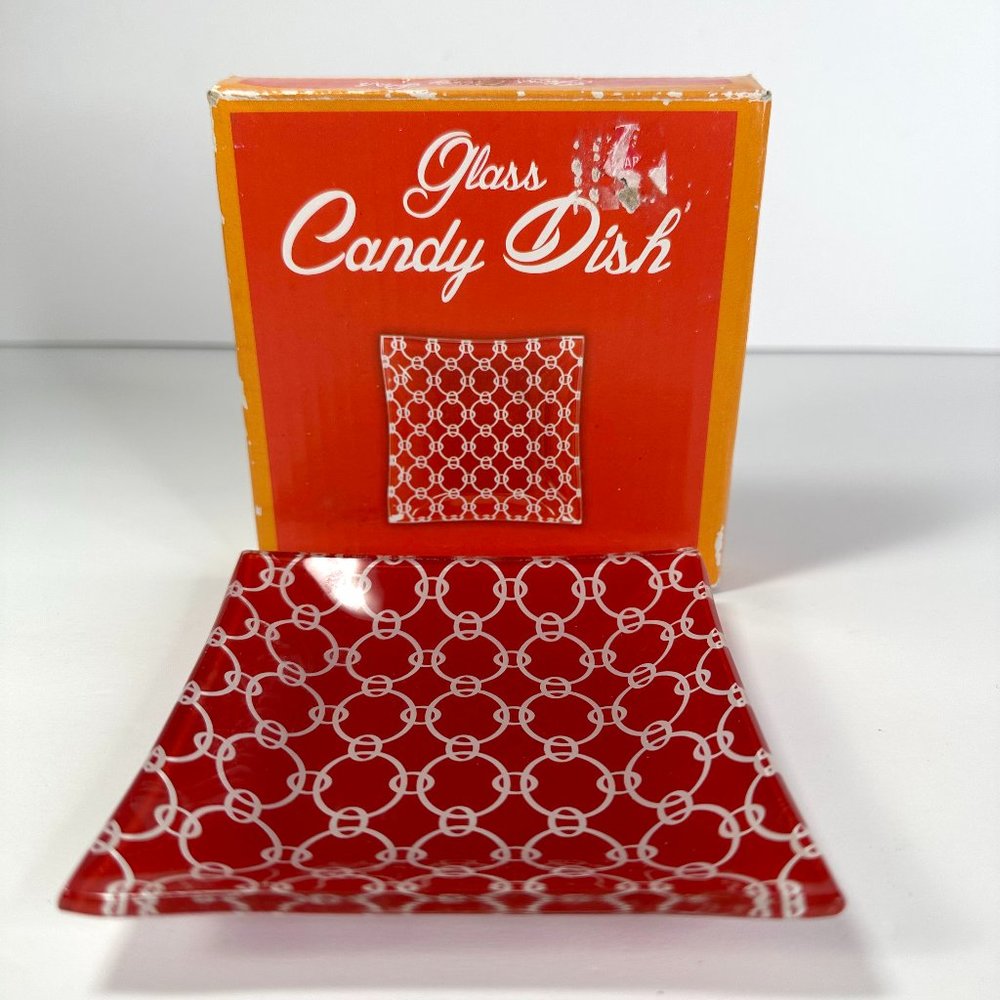 Glass Candy Dish Geometric Design Horizon Co